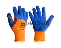 Рукавиці утеплені махрові помаранчеві з синім спіненим латексним покриттям