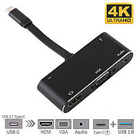 Разветвитель Хаб-конвертор V126 USB-C / Type папа для PD + HDMI + VGA + Audio + USB 3.0 мама 5 In 1 Converter