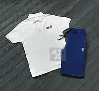 Cпортивный летний костюм jack wolfskin логотип принт | комплект футболка поло и шорты