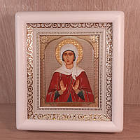 Ікона Ангеліна свята праведна, лик 10х12 см, у білому дерев'яному кіоті