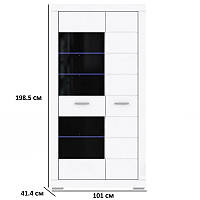 Белая матовая витрина для гостиной с подсветкой 101 см Snow SNWV821RB Forte двухдверная