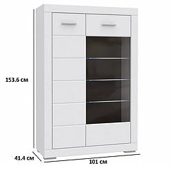 Біла матова вітрина для вітальні 101 см Snow SNWV521 Forte дводверна