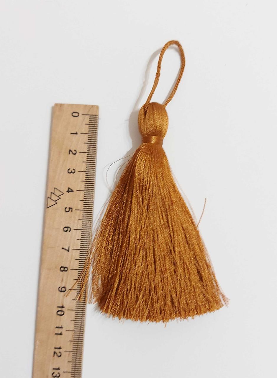 Китиця текстильна декоративна шовкова велика,10см, золотиста темнп 0221, 1шт.