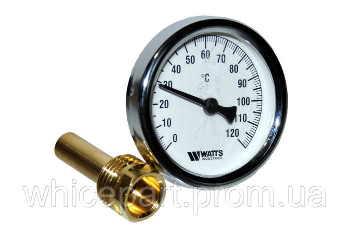 Термометр для котла Watts, D = 63 мм, 0-120 °C, зі штуцером L = 43 мм