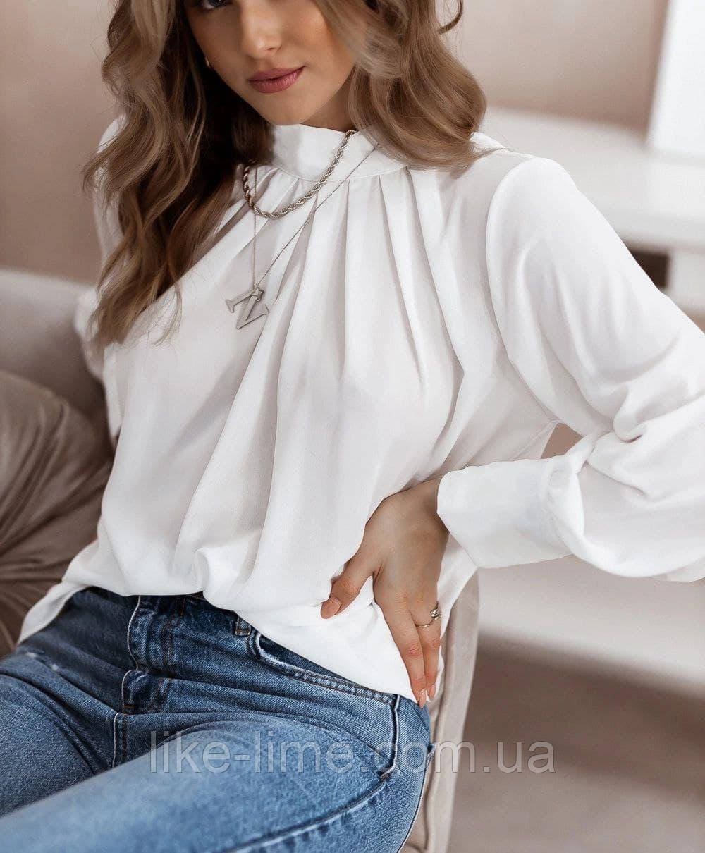 Ошатна жіноча блуза з софта зі складанням, довгий рукав