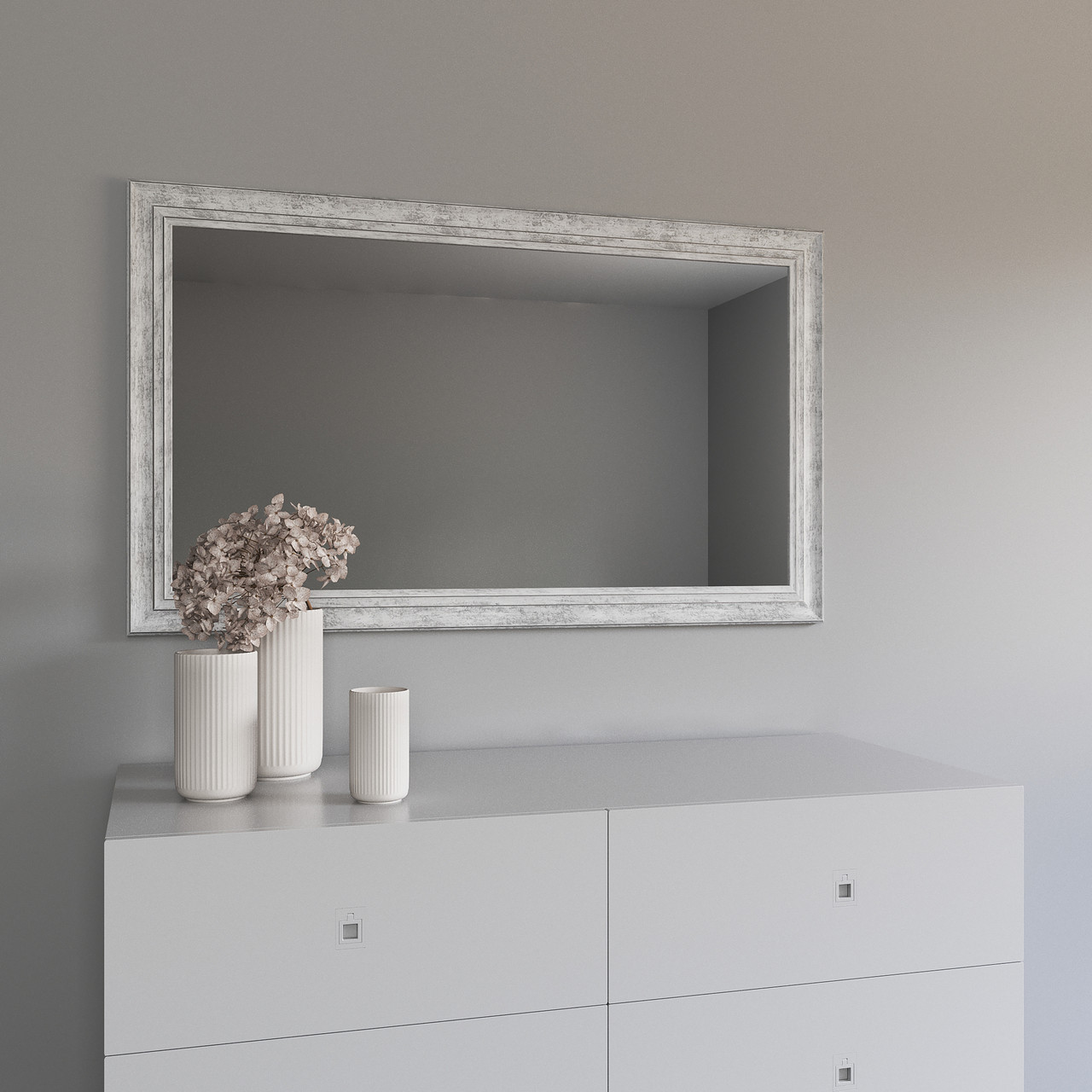 Дзеркало настінне в багеті 122х72 Біле з патиною срібла Black Mirror для масажного кабінету