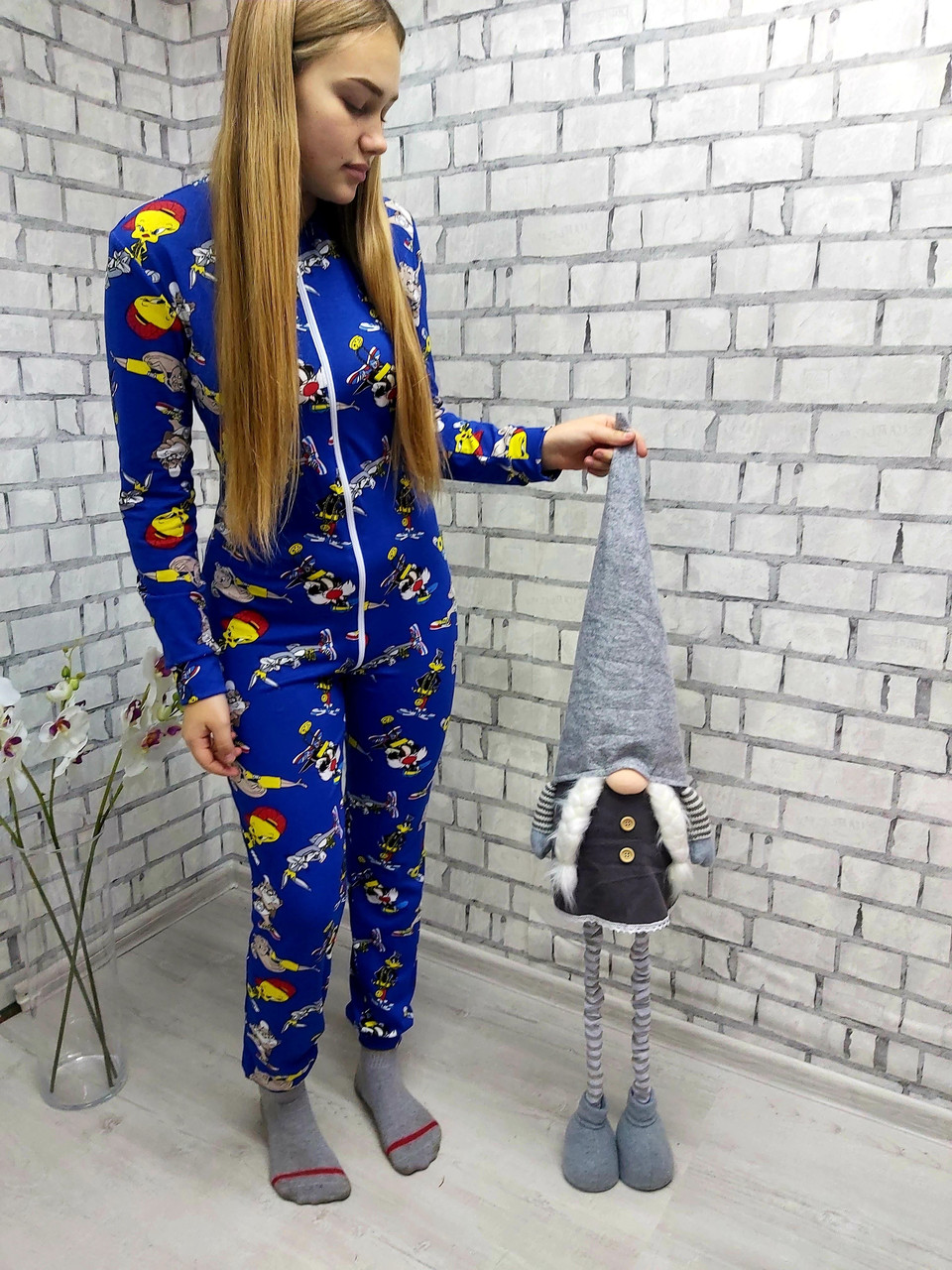 Пижама-комбинезон с карманом на попе из хлопка Дисней синяя (размеры: XS-4XL), фото 1