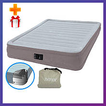 Надувний двоспальне ліжко флокірована Intex 67770 з вбудованим насосом 203х152х32 см + Подарунок