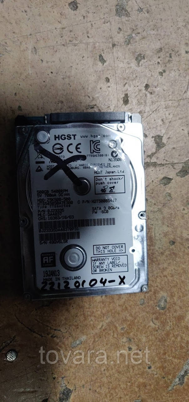 Жесткий диск для ноутбука 500 Gb / Гб HGST Z5K500 HTS545050A7E380 2.5" SATA2 № 22120104