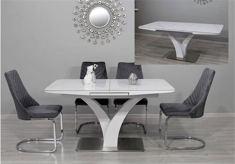 Стіл Maryland T-7294 White Gloss Ceramic HY03 кераміка білий мармур, розмір 1400 (+400)х850х760 мм
