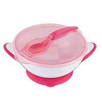 Тарелка с присоской и ложкой для детей и младенцев Розовый BabyOno