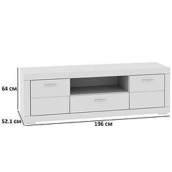 Тумба під телевізор для вітальні білого матового кольору 196х64х52см Snow SNWT13 Forte