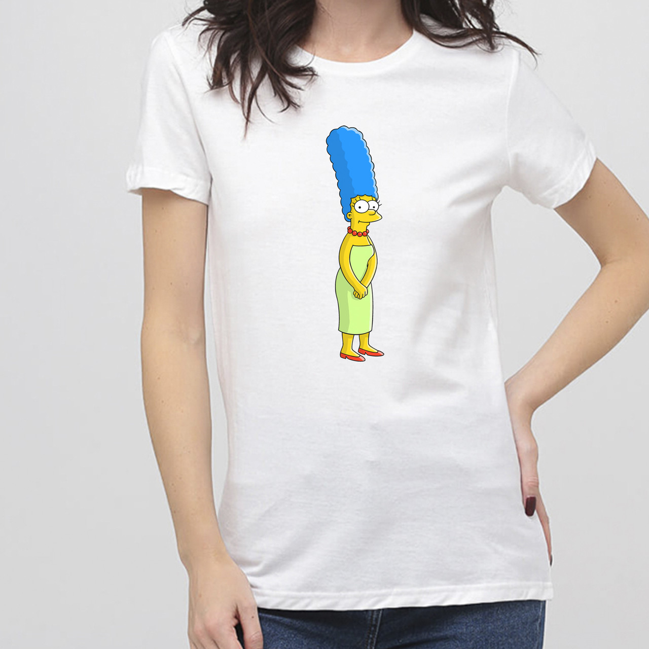 Жіноча футболка з принтом Simpsons Мардж Симпсон від KLik print білого кольору