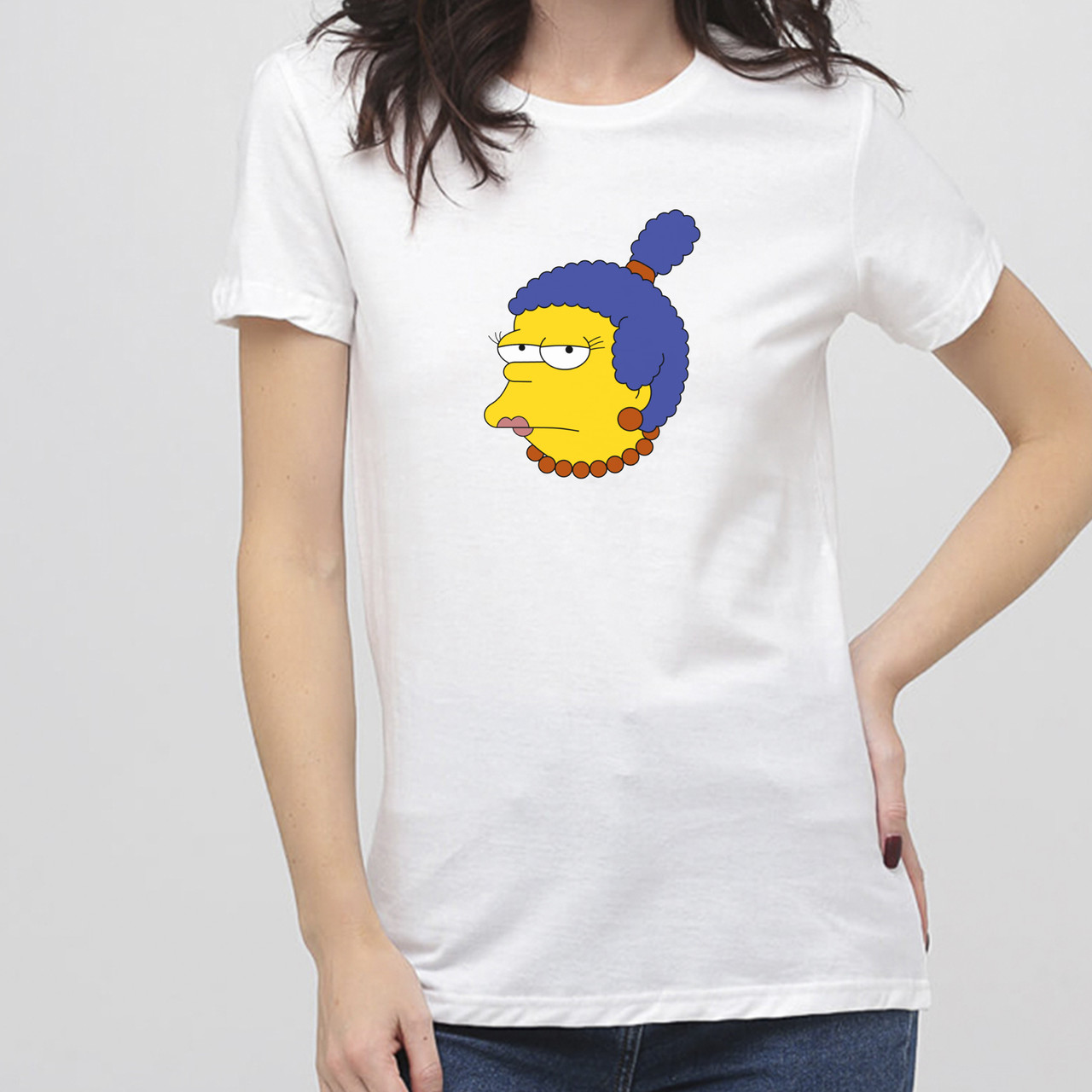 Жіноча футболка з принтом Simpsons Мардж Симпсон голова від KLik print білого кольору