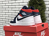 Чоловічі кросівки Nike Air Jordan шкіряні баскетбольні темно-сині білі червоні, фото 4