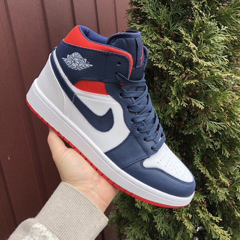 Чоловічі кросівки Nike Air Jordan шкіряні баскетбольні темно-сині білі червоні