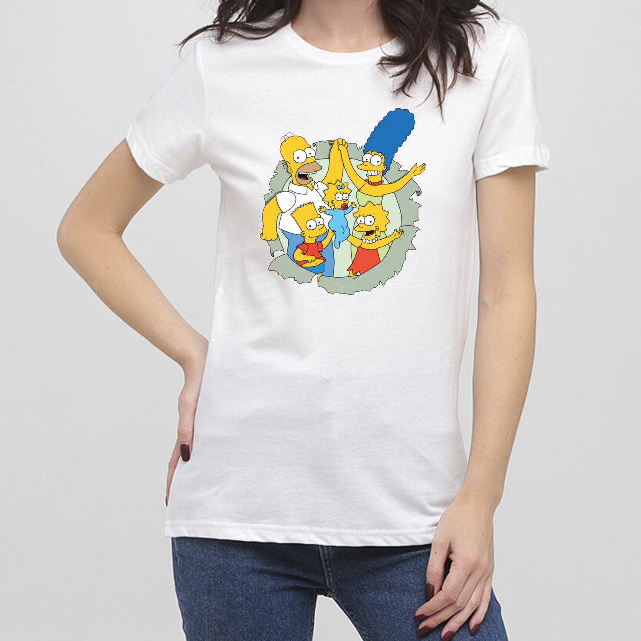 Жіноча футболка з принтом Simpsons Симпсони родина голова від KLik print білого кольору