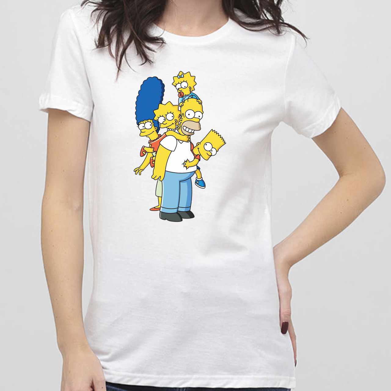 Жіноча футболка з принтом Simpsons Симпсони родина 2 голова від KLik print білого кольору
