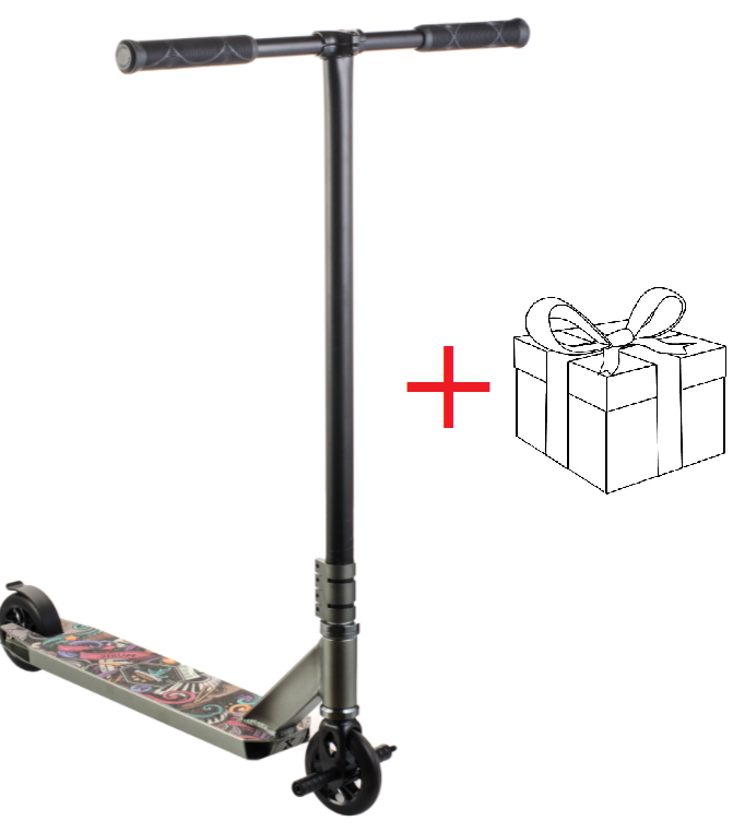 Трюковий двоколісний самокат з пегами та кермовою системою HIC висота керма 100 см Сірий