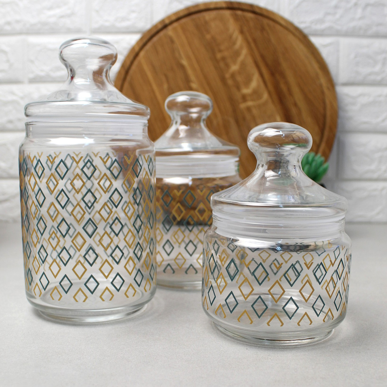 Набір скляних банок в ромб Luminarc Jar Kitchen Bliss Pot Club Silo 3 шт 0,5 + 0,75 + 1 л (p2045)