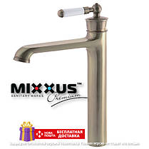 Високий ретро змішувач для накладного умивальника Mixxus Vintage 001 HIGH Бронзовий, фото 4