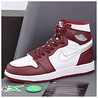 Женские кроссовки Nike Air Jordan 1 Retro High Bordo White, бордовые кожаные кроссовки найк аир джордан 1 хай