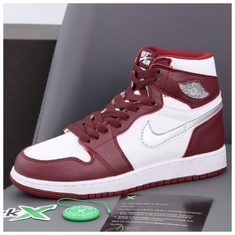 Жіночі кросівки Nike Air Jordan 1 Retro High Bordo White, бордові шкіряні кросівки найк аір джордан 1 ретро хай аїр