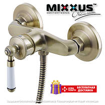 Ретро дизайн змішувач для душової кабіни з лійкою та шлангом Бронзовий Mixxus Vintage 003, фото 4