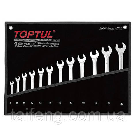 Набір ключів комбінованих (кут 75°) 12 шт. 8-22 мм (чорний чохол) TOPTUL GPAN1201, фото 1