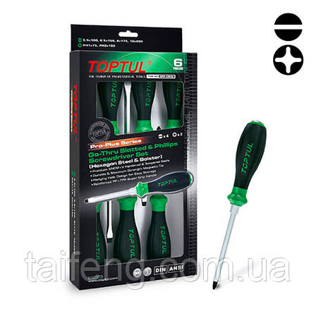 Набір ударних викруток із шестигранником 6 од. PRO-PLUS SERIES TOPTUL GFE-0602, фото 1