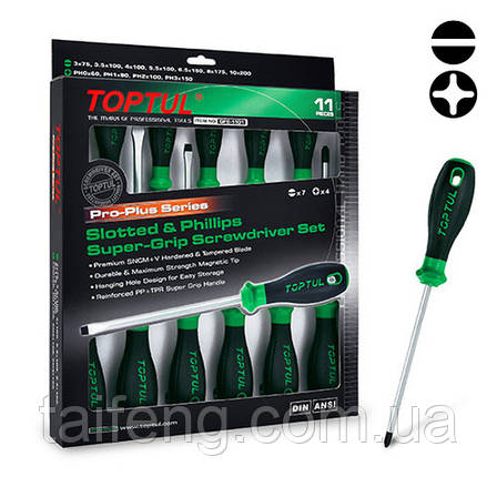 Набір професійних викруток 11 од. PRO-PLUS SERIES TOPTUL GFE-1101, фото 1