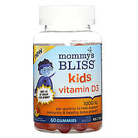 Mommy's Bliss, витамин D3 для детей, со вкусом персика, манго и клубники, 1000 МЕ, 60 жевательных таблеток -