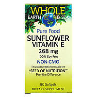Natural Factors, Whole Earth & Sea, витамин Е из подсолнечника, 268 мг, 90 капсул - Оригинал