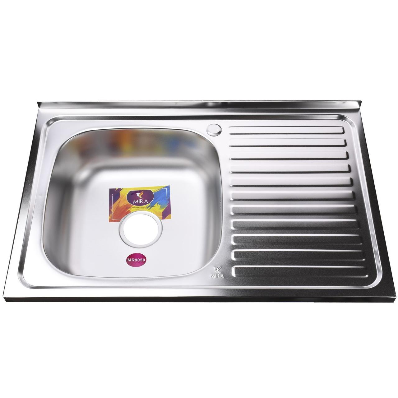 Мийка кухонна накладна прямокутна 800х500х180 Satin Left MR 8050 L E Mira (000015366), фото 1