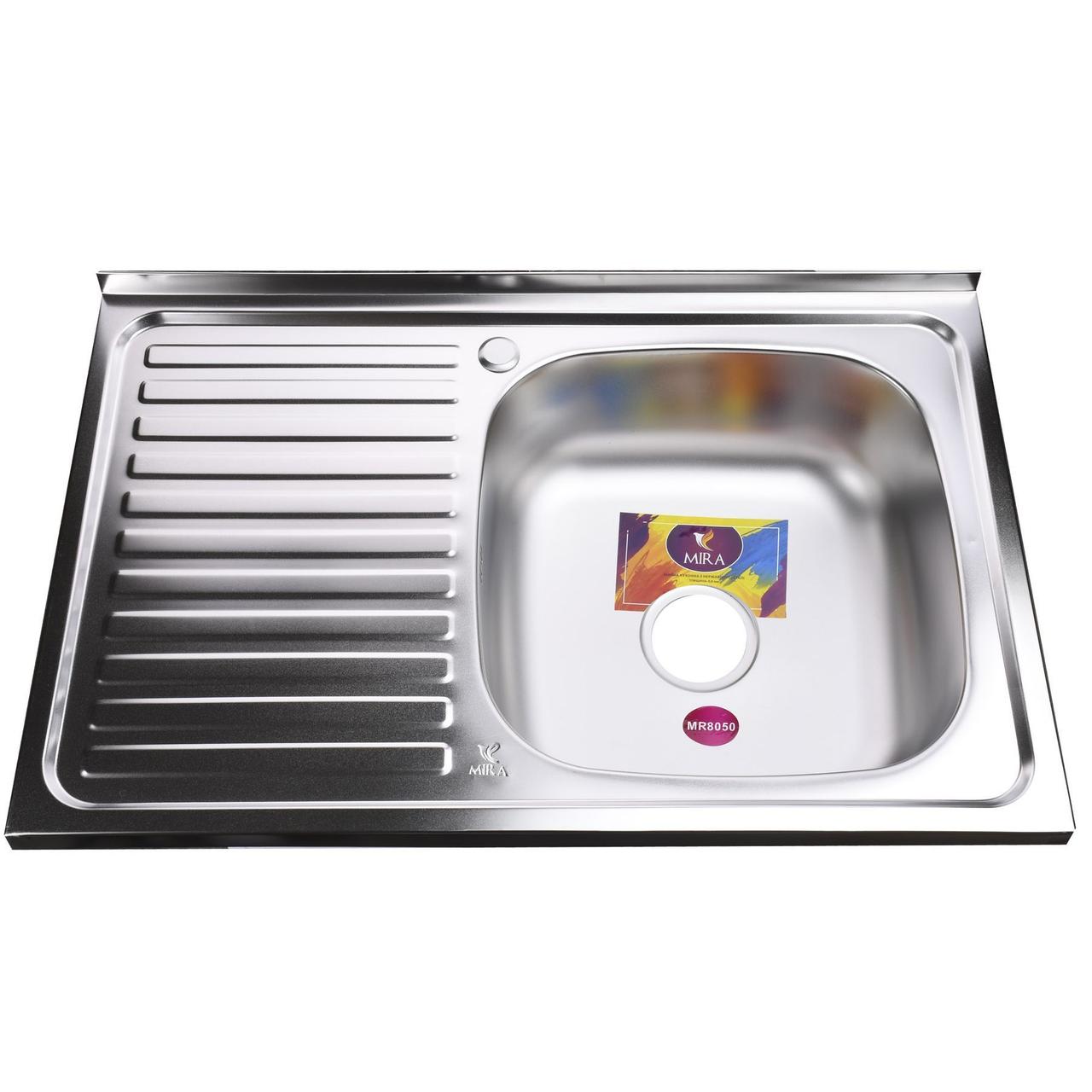 Мийка кухонна накладна прямокутна 800х500х180 Satin Right MR 8050 R E Mira (000015367), фото 1