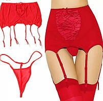 Красный кружевной пояс для чулок на застежке сзади