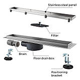 Трап душовий OCEAN-(4) із нержавіючої сталі 70*600мм під плитку, фото 2