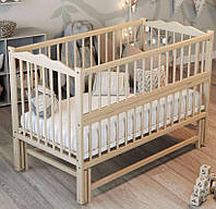 Кроватка колыбель для новорожденных Веселка, маятник, 3 уровня дна, откидная боковина. Натуральный