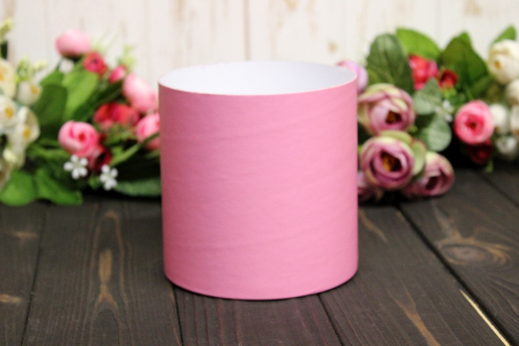 Кругла капелюшна коробка для квітів "Рожева" d-13/h-13 см