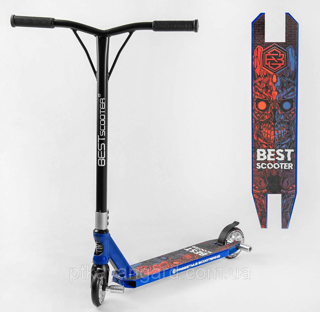 Самокат для трюків Best Scooter Синій, Пеги, HIC-система, алюмінієвий диск, колеса 11 см, фото 1