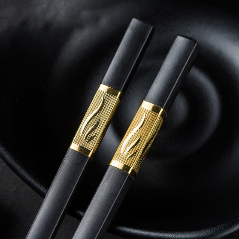 Пластикові палички для їжі з візерунками Чорні 24 см, фото 1