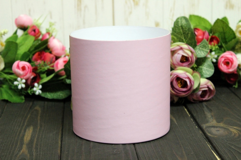 Кругла капелюшна коробка для квітів "Рожева пудра" d-15/h-15 см