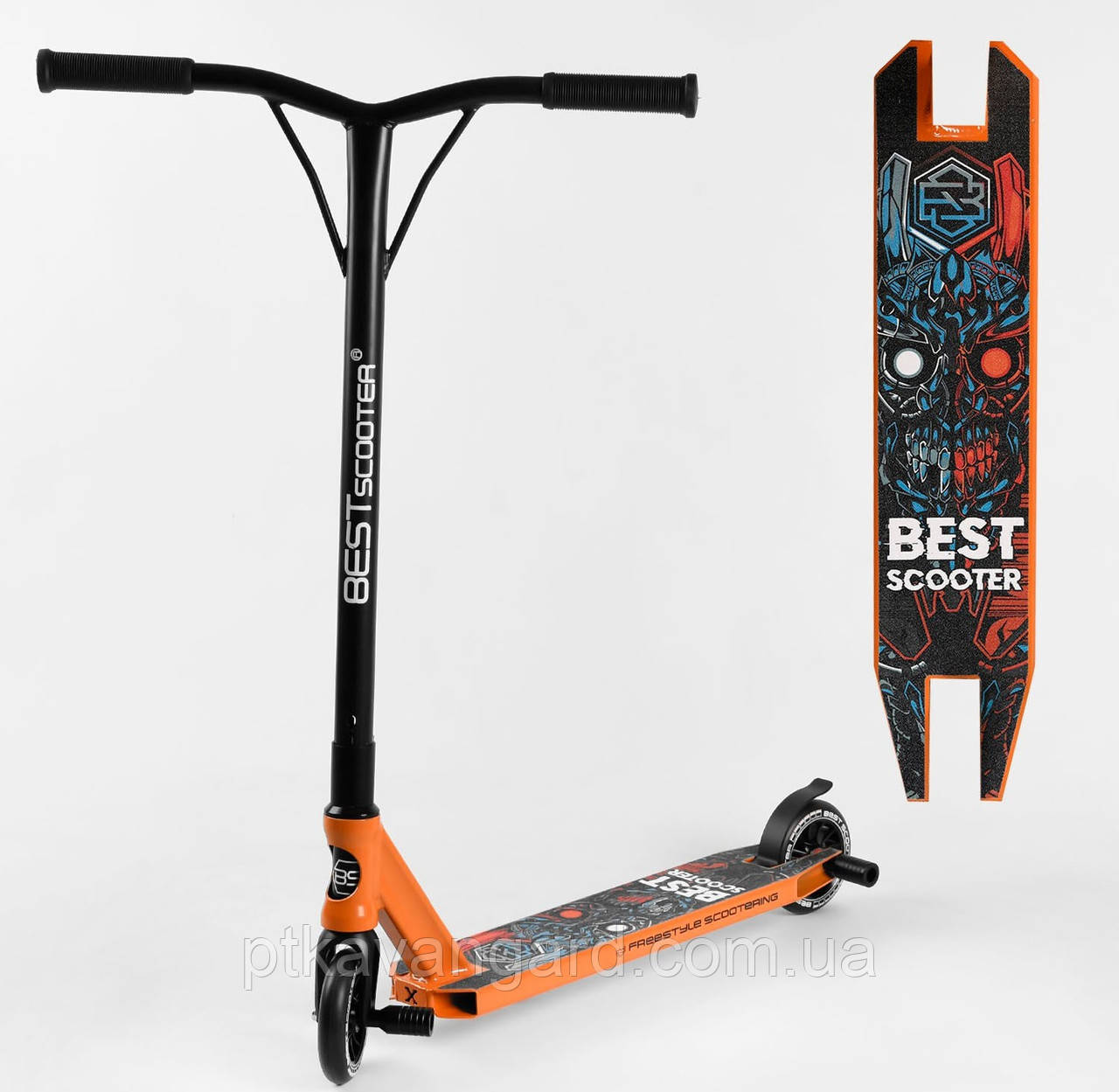 Самокат для трюків з Пегами Помаранчевий Best Scooter, HIC-система, алюмінієвий диск, колеса 11 см, фото 1