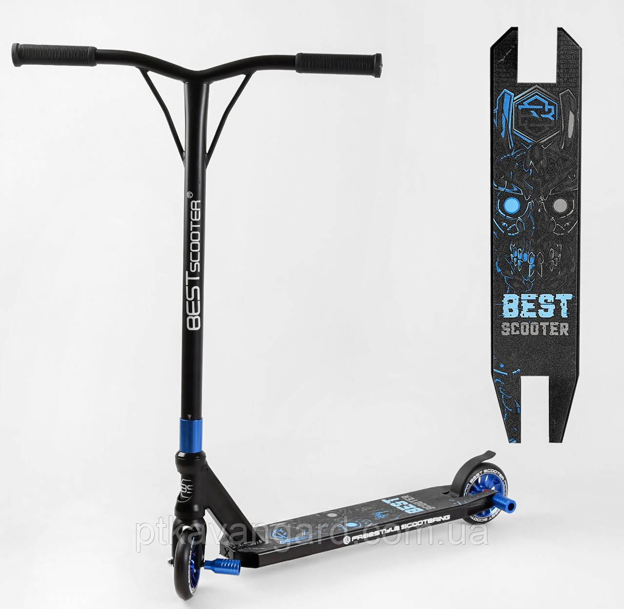 Самокат для трюків з Пегами Синій Best Scooter, HIC-система, алюмінієвий диск, колеса 11 см, фото 1