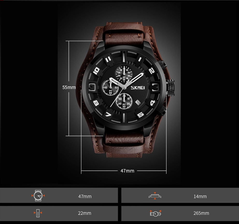 Skmei 9165 Чорні з коричневим ремінцем чоловічий класичний