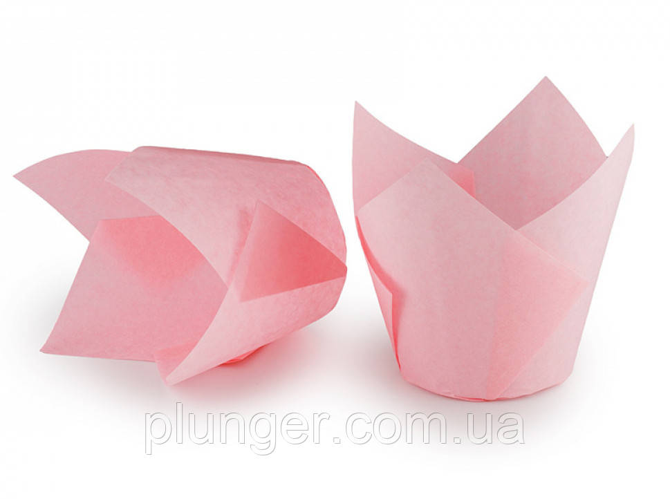 Форма паперова для кексів "Тюльпан" рожева, дно 5 см