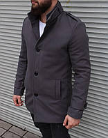 Мужское серое кашемировое пальто | искусственный кашемир + подклад на синтепоне M