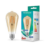 LED лампа TITANUM Filament ST64 6W E27 2200K бронза VIDEX филамент TLFST6406272A