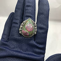 Рубин в породе цоизит кольцо с рубином в цоизите 17,2 размер природный рубин в серебре Индия