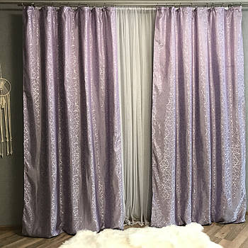 Красиві фіолетові штори жакард у спальню, вітальню, дитячу, стильні готові портьєри на вікна ALBO